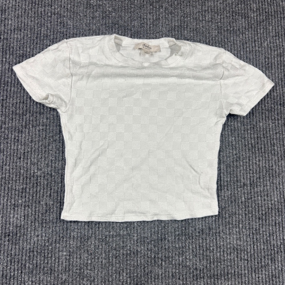 Atelier‎ by Kirious Shirt Womens S White Checkerboard Textured Short Sleeve Knit